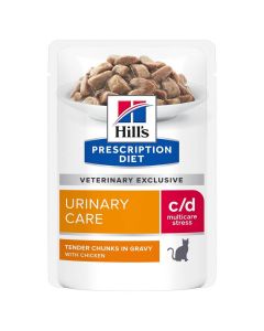 Hill's Prescription Diet Feline C/D Urinary Stress Poulet SACHETS 12 x 85 grs- La Compagnie des Animaux