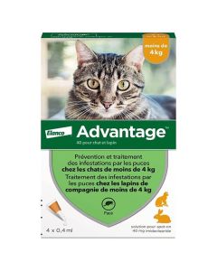 Advantage 40 chat et lapin de 1 à 4 kg - 4 pipettes- La Compagnie des Animaux