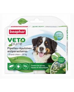 Beaphar VETOpure 6 Pipettes répulsives antiparasitaires grand chien + 30 kg