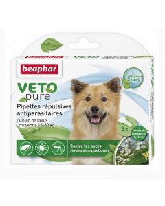 Beaphar VETOpure 3 Pipettes répulsives antiparasitaires chien moyen 15-30 kg
