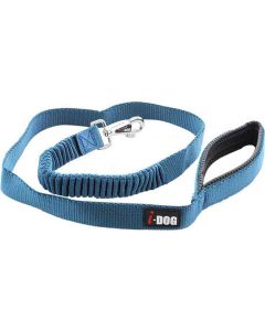 I-DOG Laisse Confort Elastique Bleu/Gris 120 cm - La Compagnie des Animaux