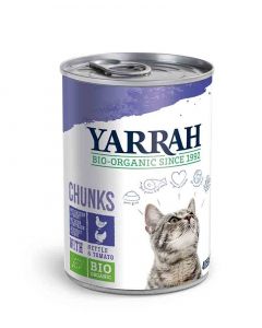 Yarrah Bio Bouchées de poulet et dinde en sauce aux orties et à la tomate pour chat 12 x 405 grs- La Compagnie des Animaux