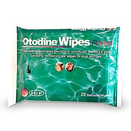 Bo&icirc;te de lingettes Otodine pour l&rsquo;hygi&egrave;ne des oreilles du chien et du chat, contenant 20 lingettes nettoyantes.