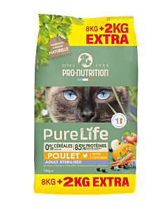 Pro-Nutrition Pure Life Chat Stérilisé Poulet 8 + 2 kg offerts