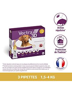 Vectra 3D Chien 1,5 à 4 kg 3 pipettes- La Compagnie des Animaux 