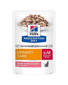 Hill's Prescription Diet Feline C/D Urinary Stress Saumon SACHETS 12 x 85 grs- La Compagnie des Animaux