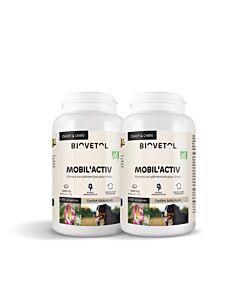 Deux boîtes d'aliment complémentaire Biovetol Mobil'Activ Chien 30 cps