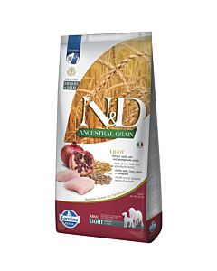 Farmina N&D Ancestral Grain Croquettes Chien Light Adulte Medium/Maxi poulet grenade 12 kg