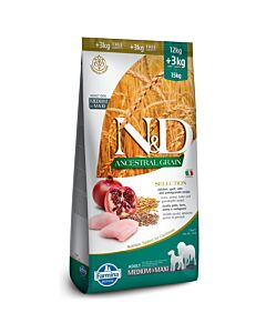 Farmina N&D Ancestral Grain Selection Croquettes Chien Adulte Medium/Maxi poulet grenade 15 kg
