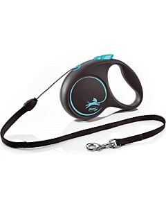 Laisse à enrouleur Flexi Black Design Corde Bleu S 5 m
