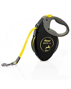 Laisse à enrouleur Flexi Giant Sangle Noire et Jaune Fluo S-M 8 m - 25 kg max

