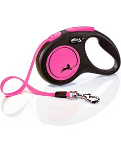 Laisse à enrouleur Flexi Neon Sangle Rose Fluo S 5 m