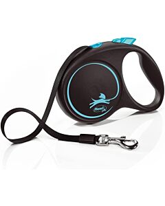 Laisse à enrouleur Flexi Black Design Sangle Bleu M 5 m