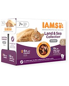 IAMS Advanced Nutrition Multipack "Terre & Mer" en sauce Chat Senior 12 x 85 grs