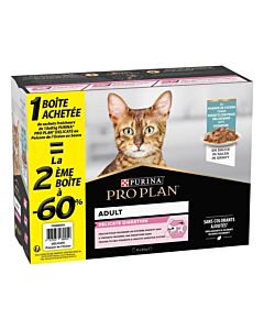 Pâtée pour chat sensible au poisson Purina Pro Plan Delicate Digestion, lot de 2 boîtes avec la 2ᵉ à -60 %.