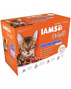 IAMS Delights Multipack "Terre & Mer" en sauce chat 12 x 85 grs - La Compagnie des Animaux