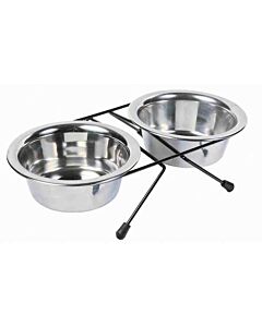 Trixie Set de gamelles en acier inox & support