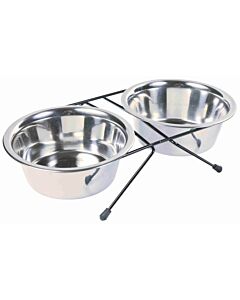 Trixie Set de gamelles en acier inox avec support 0,75 L - La Compagnie des Animaux