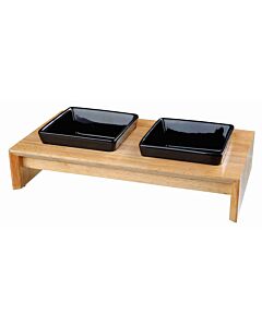 Trixie Set de gamelles en céramique avec support en bois 0,4 L - La Compagnie des Animaux