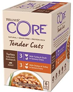 Wellness Core Tender Cuts Chat Adulte Poulet et Dinde en Sauce 6 x 85 g