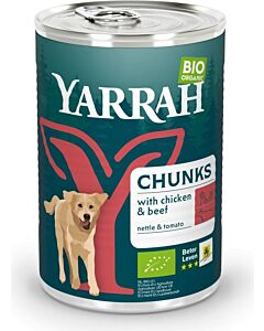 Yarrah Bio Bocconcini manzo e pollo in salsa alle ortiche e pomodoro per cane 12 x 405 g