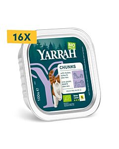 Yarrah Bio Bouchées au Poulet et Dinde Sans céréales Chat 16 x 100 g

