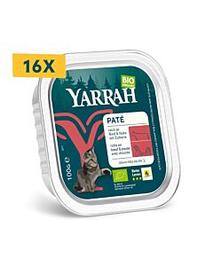Yarrah Bio Pâtée Bœuf Sans céréales Chat 16 x 100 g

