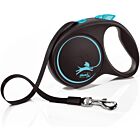 Laisse à enrouleur Flexi Black Design Sangle Bleu M 5 m