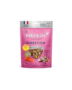 Sachet de friandises digestion Marly & Dan pour chat au saumon, pour soutenir la digestion et le confort intestinal.