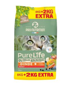 Pro-Nutrition Pure Life Chat Adulte Dinde 8 + 2 kg offerts