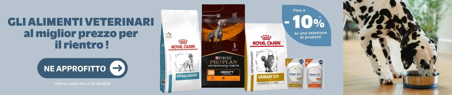 Gli alimenti veterinari  al miglior prezzo per  il rientro !